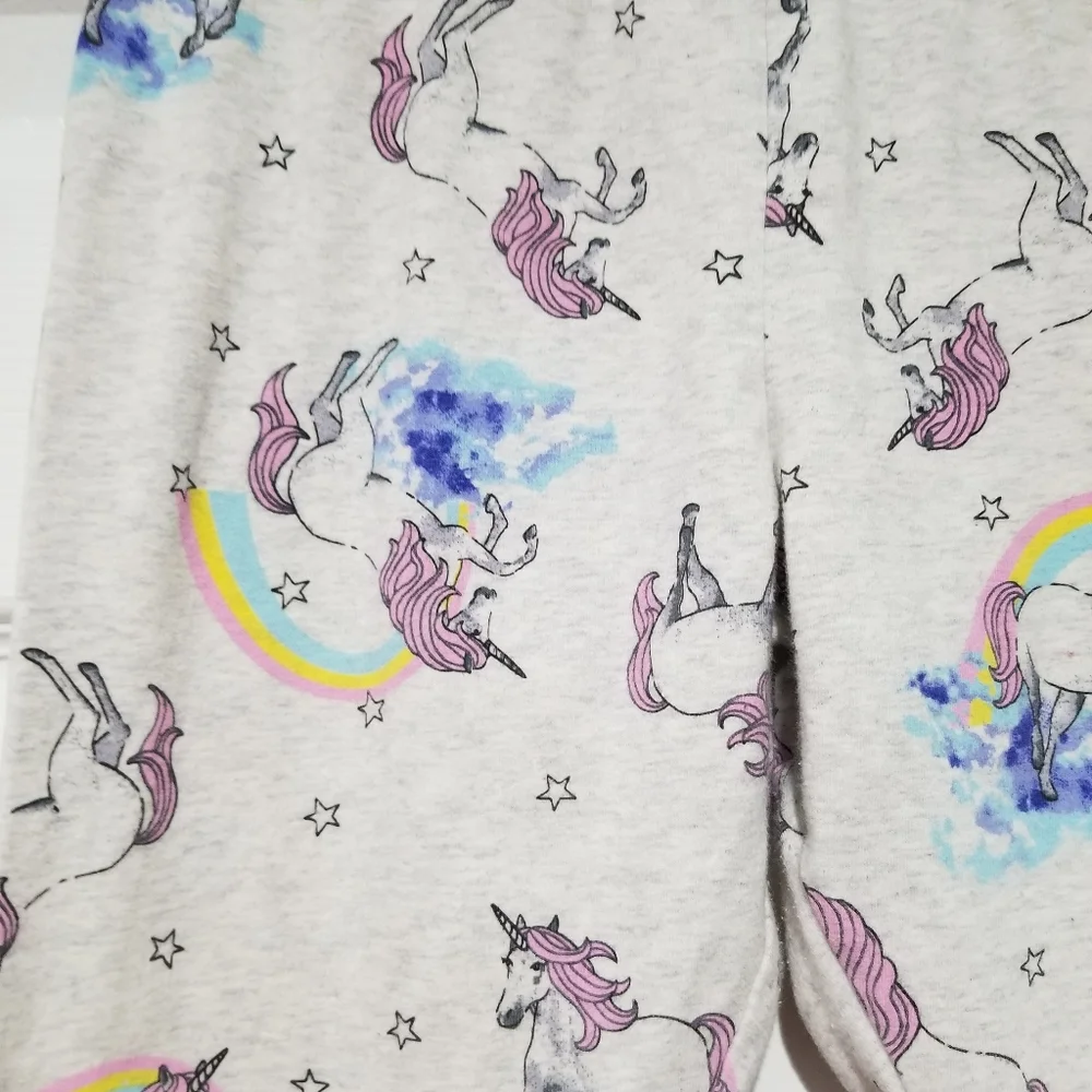 Heather Grey Rainbow Unicorn Print Elastic Waistband Jersey Cotton Legging
